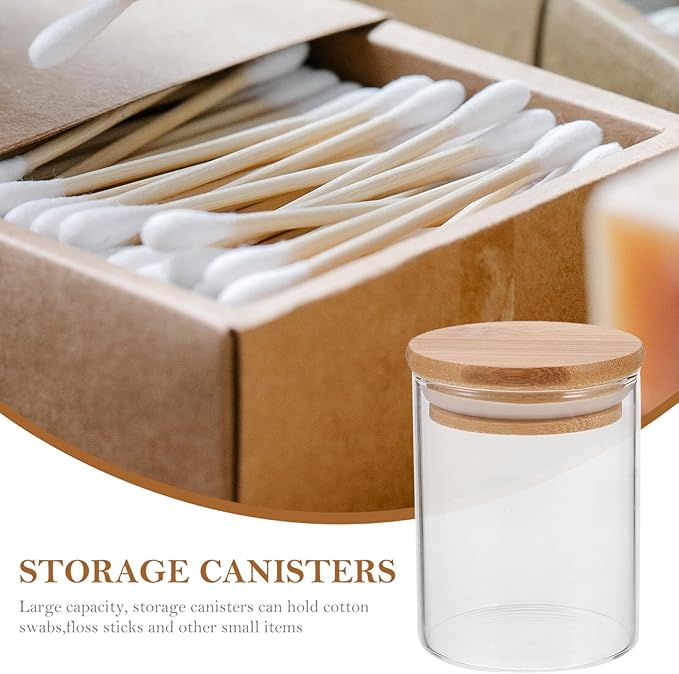 iplusmile 4 Pack Glass Food Storage Jars, 200ml/ 7oz Kitchen Containers with Airtight Bamboo Wooden Lids for Cookies, Nuts, Coffee Beans, Cereal, Pantry Organization