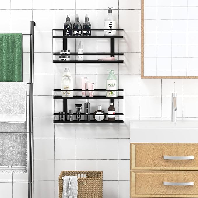 MEIQIHOME 4 Tier Spice Rack Organizer, Spice Shelf Storage Holder for Kitchen Cabinet Pantry Door Wall Mount, Countertop, Black