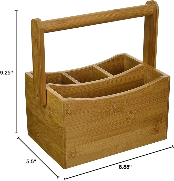 Lipper International 8842 Bamboo Wood Flatware Caddy with Folding Handle, 8-7/8" x 5-1/2" x 9-1/4"