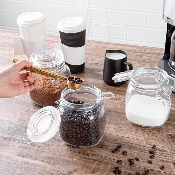 Restaurantware Vetri 30.4 Ounces Glass Storage Jars 3-Piece Dishwashable Glass Cookie Jars - Airtight Seal Hot & Cold Friendly Clear Glass Glass Candy Jars For Kitchen Laundry Or Storage