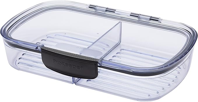 Progressive Prokeeper + Deli Storage Set: Air-Tight Silicone Sealed Containers w Grooved Bottom, Dry Erase Lid, BPA-Free, Stackable, Keeps Meats & Cheeses Fresh Longer, PKS-710C Split Deli 1.6L