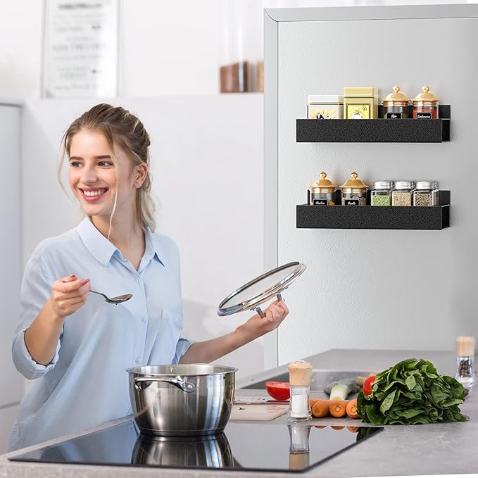 2 Pack Moveable Fridge Magnetic Spice Racks,Metal Cyan