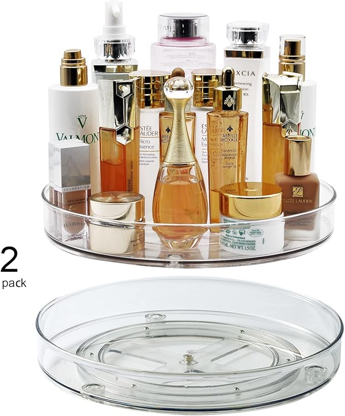 Amolliar 11" 2 Pack Lazy Susan Organizer, Non-Skid Rotating Turntable Spice Rack for Cabinet, Fridge, Kitchen, Pantry Organizers and Storage, Dining Table, Countertop, Vanity, Under Sink Organizer