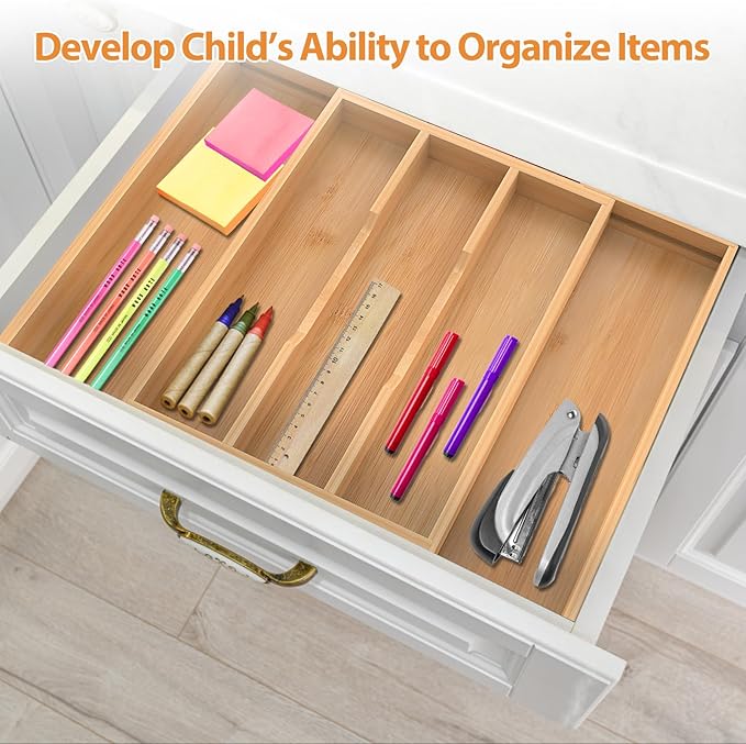 Bamboo Expandable Kitchen Drawer Organizer, 13" to 23" Adjustable Utensils and Cutlery Tray, Wood Drawer Organizer for Silverware Flatware
