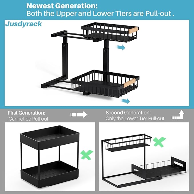 2-Packs 2-Tier Under Sink Organizers – Upgraded 3.0 Version, Sliding Pull-Out Cabinet Storage Shelf, Metal Drawer for Kitchen, Bathroom, Pantry & Closet Organization Rack, Rust-Resistant & Heavy-Duty