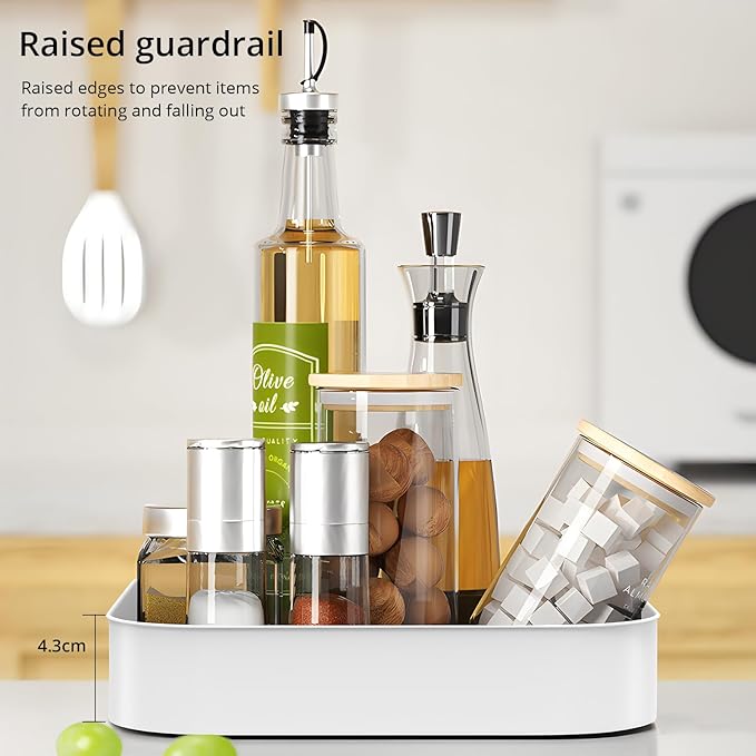 Semlos 9 Inch Rectangular Lazy Susan, Turntable Cupboard Organizer, Spinning Spice Rack for Kitchen Storage and Organization, Revolving Condiment Holder, Non-Slip Storage Racks