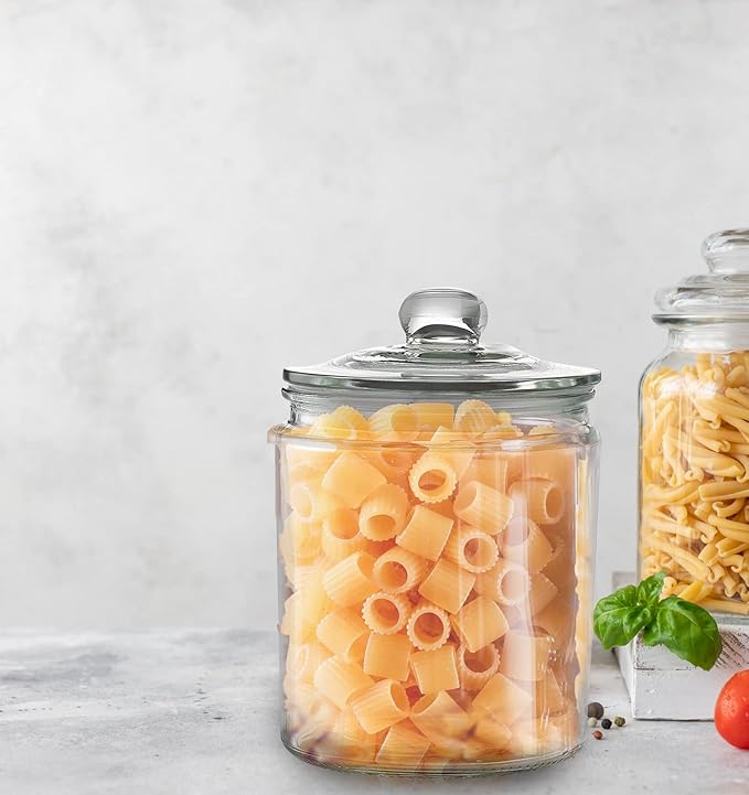 Set of 3 Glass Jar with Lid Airtight Glass Storage Cookie Jar for Flour, Pasta, Candy, Dog Treats, Snacks & More | Glass Organization Canisters for Kitchen & Pantry | 30 Ounces