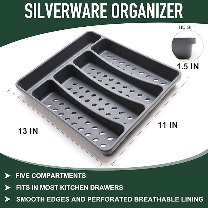 21-Piece Modern Black Silverware Set with Organizer Tray Stainless Steel Eating Utensil Sets Kitchen Knives Forks and Spoons Cutlery Set Heavy Duty Tableware Flatware Sets for 4, Dishwasher Safe