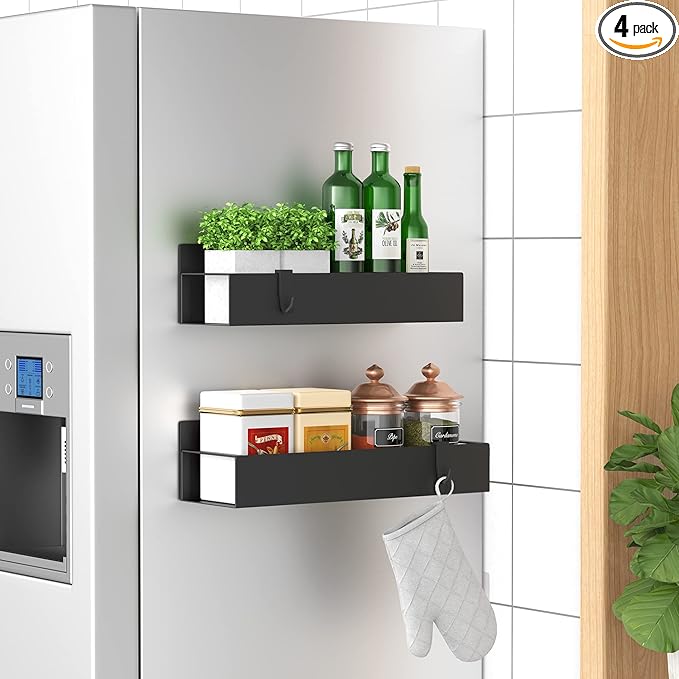 2 Pack Magnetic Spice Storage Rack Organizer for Refrigerator and Oven, Black Fridge Organizers and Storage