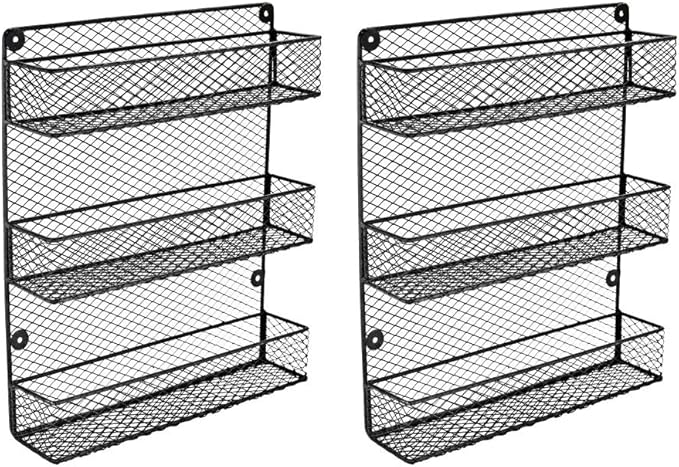 Wall Mount Spice Rack – 3-Tier Kitchen Storage Organizer Shelf, Space-Saving Design, Includes 2 Racks