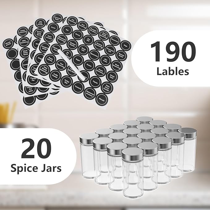 Rotating Spice Rack Organizer, Spice Tower for Countertop, Revolving Spice Rack Set for Cabinet, Black Steel Kitchen Seasoning Organizer with 20 Jars and Funnel Square-round