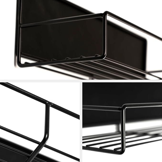 Strong Magnetic Spice Rack For Refrigerator, Large Size Space Saving Organizer, Durable Shelf for Oven, Fridge - 4 Pack - Iron - Black