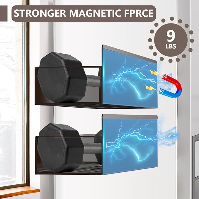 Magnetic Spice Rack Organizer for Fridge Seasoning Organizer for Kitchen storage with Screw or Adhesive Hanging,Magnetic Shelf with Hook for Refrigerator and Oven (Bronze, 4pack)