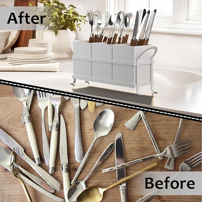 NOLIES Kitchen Utensil Holder, Silverware Caddy, Flatware Cutlery Organizer, Ideal for Modern Countertop Storage Solutions & Party Use, Metal and Durable Design
