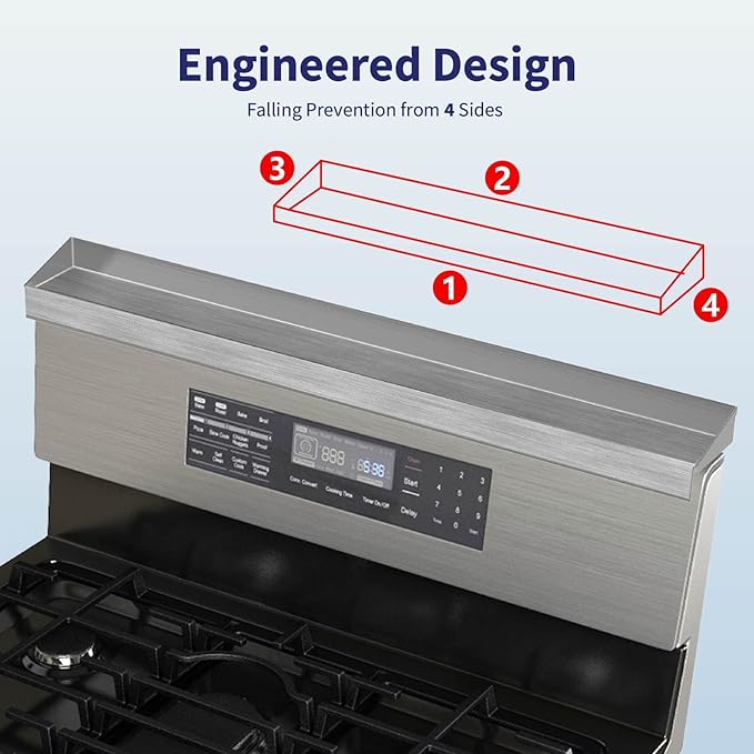 IIIOIIIA Stove Top Magnetic Shelf for Kitchen Organization | 30" Spice Rack Over The Stove | 4" Deep Spice Organizer with Border All Around | Brushed Stainless - Sliver