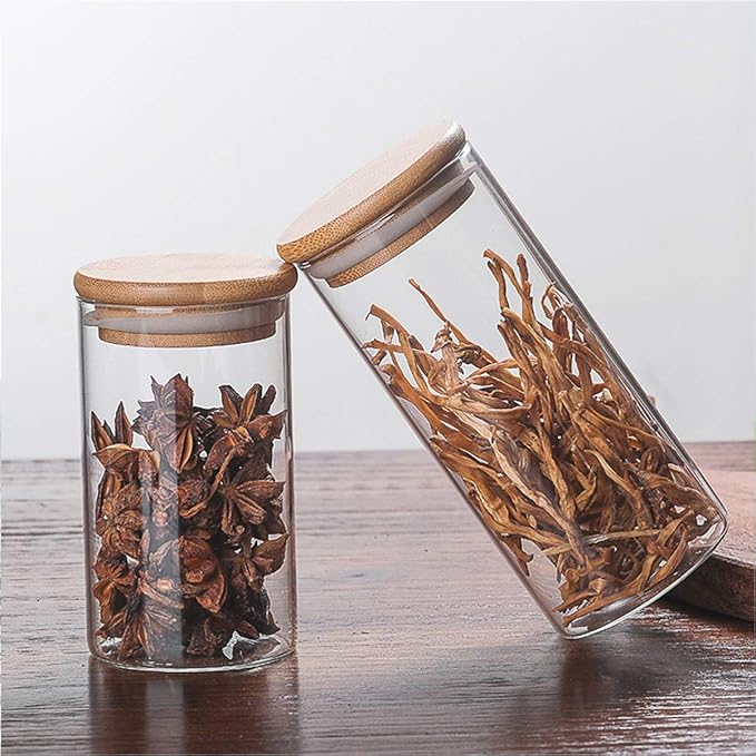 Hemoton 380ml Glass Kitchen Canisters with Airtight Bamboo Lid Glass Storage Jars Kitchen Organization for Flour Sugar Coffee Bean Candy Snack Loose Tea Salt, 6.5 x 6.5 x 15cm