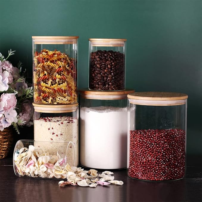 Glass Containers, Set of 3 Airtight Glass Canisters for Flour, Sugar, Rice, Salt (100 OZ/54 OZ/27 OZ)