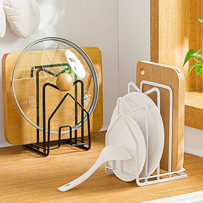 SUNFICON 2 Pack Cutting Board Racks Holders Pot Pan Lids Holders Chopping Board Organizers Thin Bakeware Trays Dry Display Stands Kitchen Countertop Cabinet Office Black