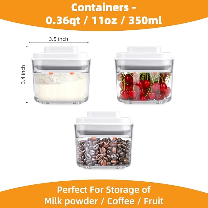 Food Storage Jars with POP-UP Lids- 3 Piece(0.35qt / 11oz),Airtight Food Storage Containers,Storage for Milk Powder Coffee Candy Noodles Nuts for candy