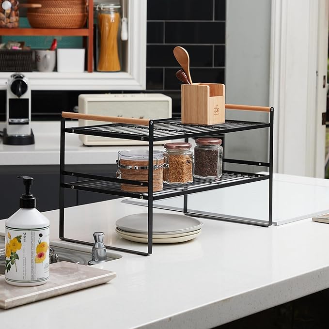 2 Tier Large and Wide Countertop Shelves - Pantry Organizers and Storage - Kitchen Shelves Organizers for Counter,Cabinet, Shelf Cupboard - Spice Rack Organizer (Large)