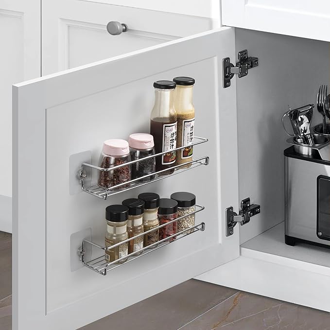 Lonian Spice Rack Organiser, 2-Tier Spice Shelf Storage Racks Wall Mounted for Kitchen Cabinet Pantry Door