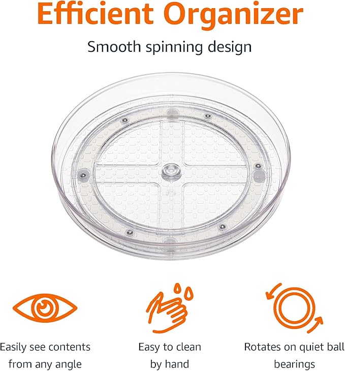 Amazon Basics 2 Tier Lazy Susan Turntable Organizer, 12" Diameter, 2-Pack, Clear