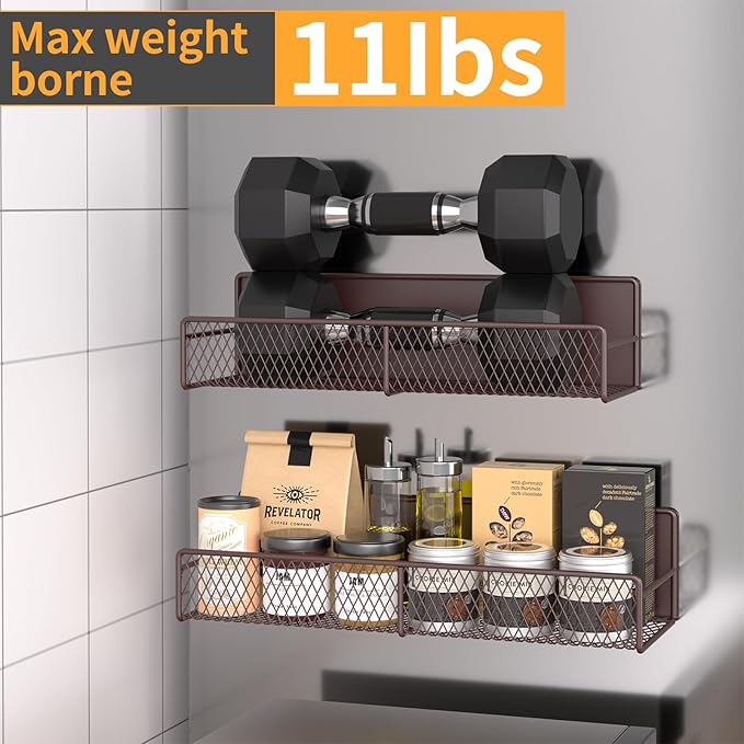 Magnetic Spice Rack for Refrigerator, 4 Pack Metal Magnetic Shelf Brown, Moveable Spice Organizer, Super Magnetic Fridge Shelf for Kitchen Organization and Storage