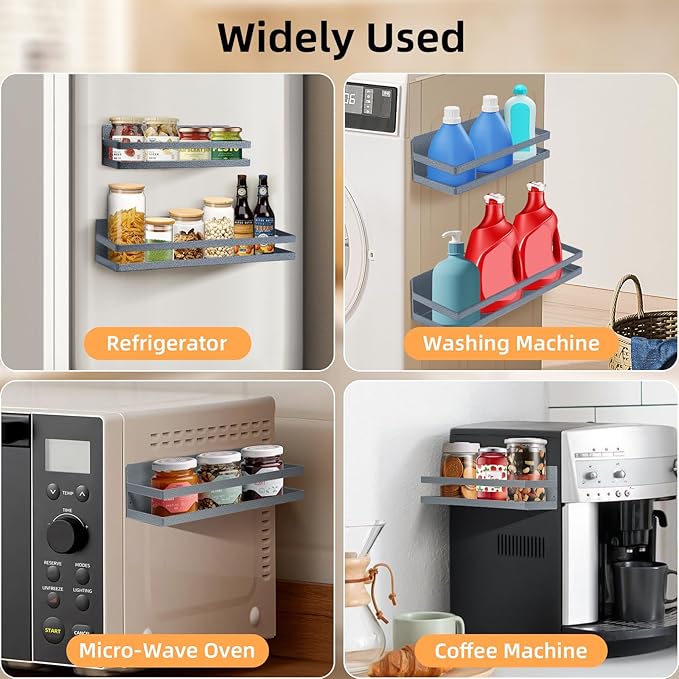 Uten Large Spice Rack for Refrigerator, 2 Pack Strong Magnetic Shelves, Moveable Fridge Organizer, Perfect Space Saver