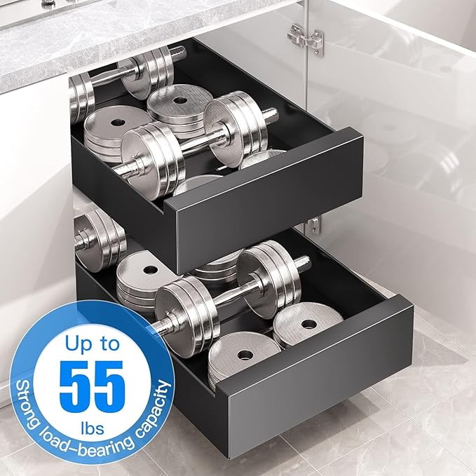 Pull Out Cabinet Organizer Fixed With Adhesive Nano Film, Heavy Duty Storage and Drawer Organization Slide Out Pantry Shelves Sliding Drawer Pantry Shelf for Kitchen13.8" W x 16.9"D x 3.1"H(1PC)