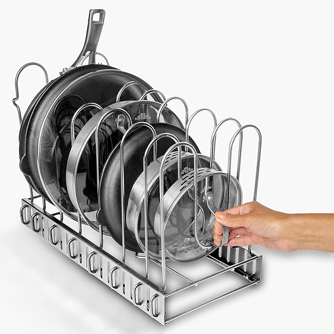 GeekDigg Upgraded Pan Organizer Rack for Cabinet with 3 DIY Methods (Silver)