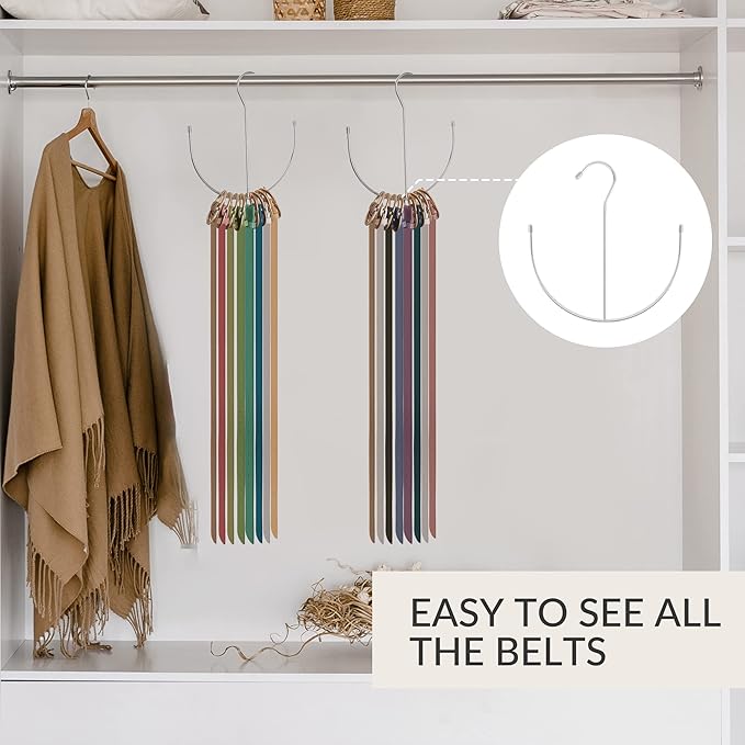 ZEDODIER Belt Hangers, Belt Rack 2 Pack Sliver Closet Accessories Organizers, Closet Organizer Hook Rack for Belt, Ties, Scarves, Camisoles, Hats, Bras, Shoes