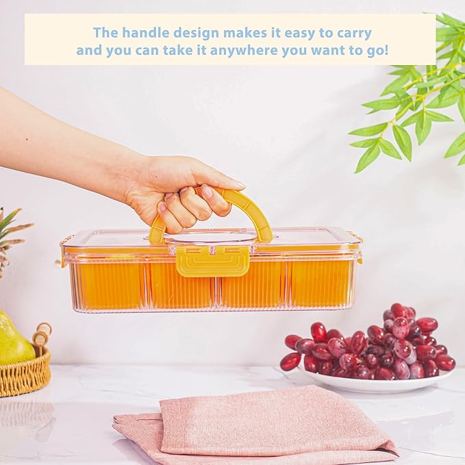Patent Design Ribbed Snackle Box Container Divided Serving Tray with Lid and Handle -Charcuterie Container Portable Storage Organizer for Candy, Fruit, Beach, Picnics(1 pcs, Green)
