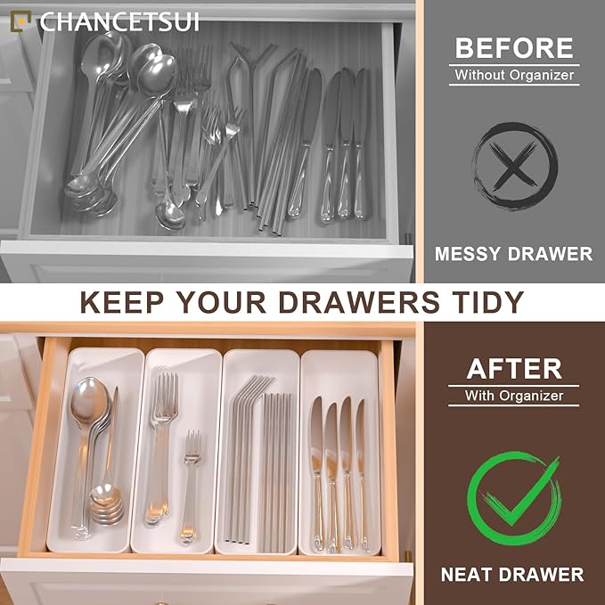 CHANCETSUI Stackable Utensil Organizer For Kitchen Flatware: Plastic Kitchen Cutlery Holder Trays, Cooking Silverware Storage For Drawer, Cabinets, Countertops Supplies