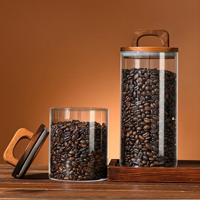 Glass Storage Jars,Clear Glass Jars with Bamboo Lids, Glass Containers,S Kitchen Containers,Glass Food Storage Jars for Candy,Cookie,Rice,Sugar,Flour,Pasta,Nuts,Salad and Spice Jars