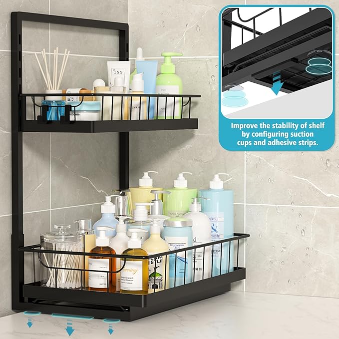 WOWBOX 1 Pack Under Sink Organizer 2 Tier Slide Out Cabinet Organizer Under Sink Organizers and Storage for Kitchen Bathroom Pantry