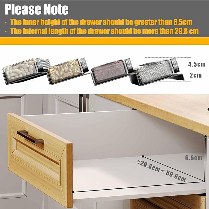 Famhap Spice Drawer Organizer, 4 Tier Expandable from 11.6" to 23.2" Seasoning Rack Tray Insert for Kitchen Drawers, Spice Rack Tray for Drawer/Countertop