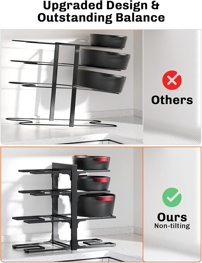MUDEELA 8-Tier Heavy Duty Adjustable Pan Organizer Rack for Kitchen Cabinet Storage and Organization