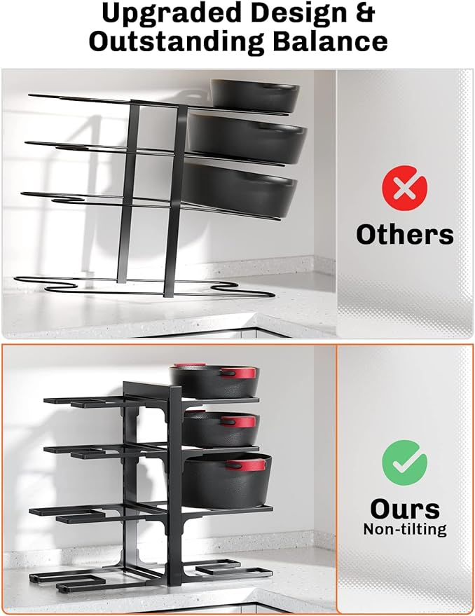 MUDEELA 8-Tier Heavy Duty Adjustable Pan Organizer Rack for Kitchen Cabinet Storage and Organization