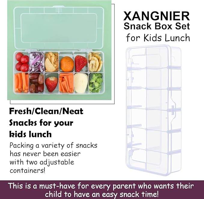 XANGNIER Snack Box Container for Kids Lunch Accessories,Divided Snackle Box Charcuterie Container,12 Compartments Reusable Food Storage Containers for School, Travel,Work,Bento Box Accessories,1 Pack