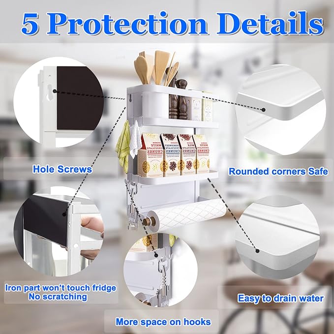 Magnetic Spice Rack for Refrigerator White Magnetic Paper Towel Holder for fridge Magnetic Shelf Magnetic Shelves Fridge Magnet Organizer Spice Rack Kitchen Organization Kitchen Storage