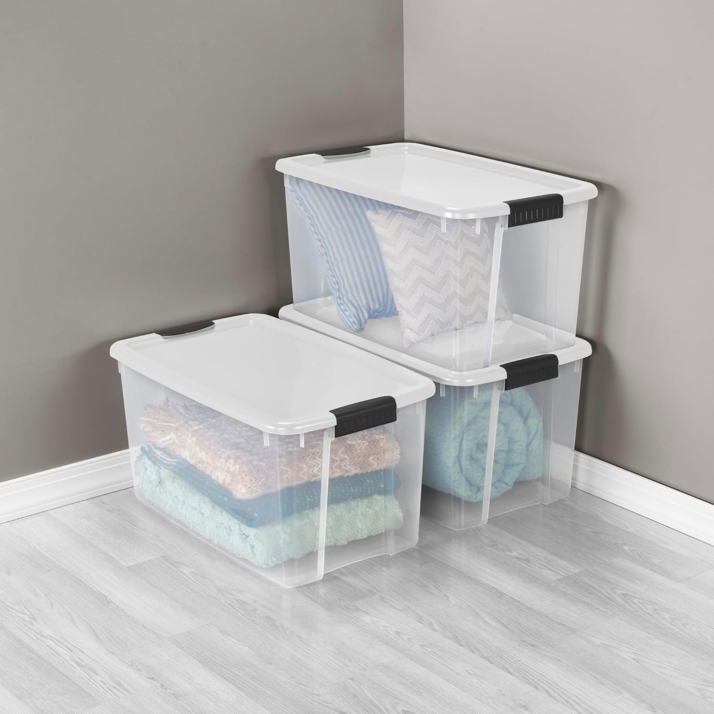 Sterilite 4-Pack Ultra Latching Box, Storage Bins with Lids, Clear Plastic, 70 Quart - Heavy-Duty Organizing Containers for Closet, Bathroom, and Office