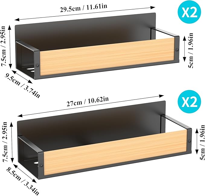 4 Pack Magnetic Spice Storage Rack Organizer for Refrigerator and Oven, Wood Fridge Organizers and Storage