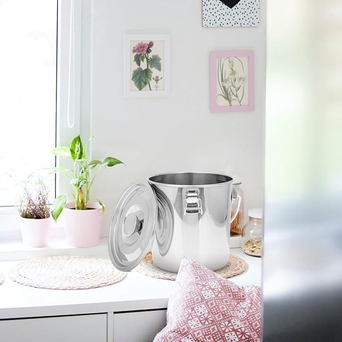Stainless Steel Airtight Canisters Container: 112 fl oz Airtight Clamp Lid Kitchen Food Storage Bucket for Rice Flour Grain Coffee Bean Flour Oil Sugar Milk
