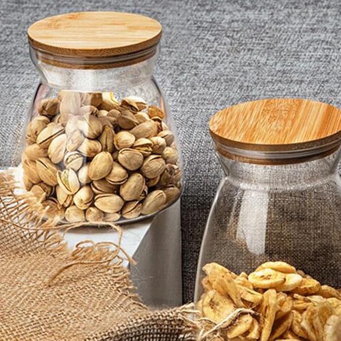 2PCS Glass Storage Jars Airtight Glass Storage Containers with Cork Lid Transparent Sealed Food Storage Canister for Spices Sugar Salt Tea Coffee Bean Candy (700ml &1100ml)