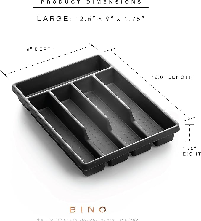 BINO | 5-Slot Silverware Organizer | Small - Grey Cutlery Tray Organizer | Silverware Storage for Drawer | BPA-Free Plastic Organizers with Soft-Grip Lining and Rounded Corners | Utensil Organizer
