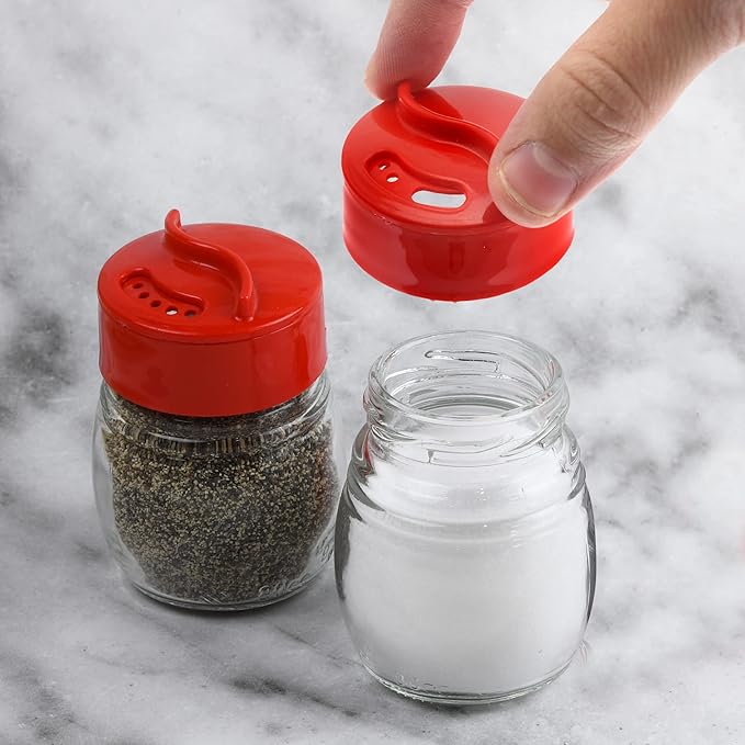 Glass Salt And Pepper Shaker Set, Spice Storage For Table Serving And Cooking With Dual Perforated Shaking Top - 3 Oz Spice Seasoning Shaker - 2 Pack