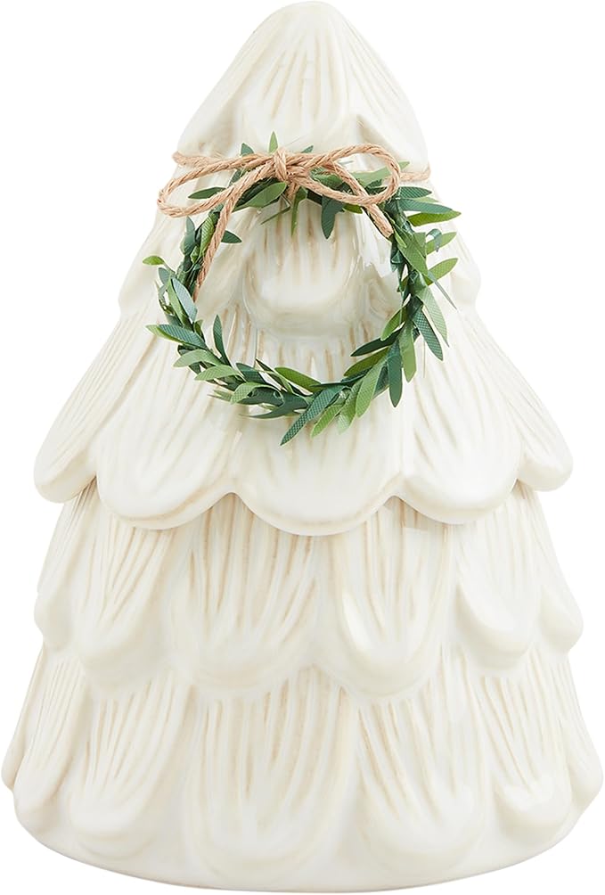 Mud Pie Tree Small Xmas CANISTERS, 6" x 4" dia, WHITE