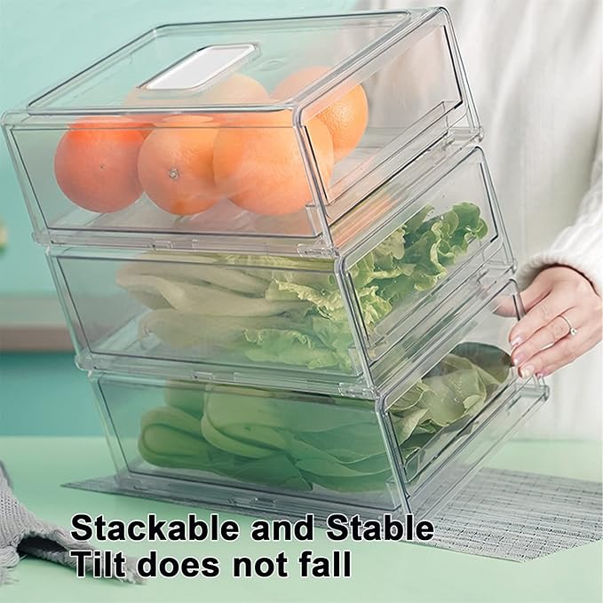 YekouMax Pantry Organization and Storage Bins, Refrigerator Organizer, Plastic Stackable Storage Bins with Drawers, Pull-Out Cabinet Containers for Fridge Kitchen Office (2 PACK, 11.81"x5.31"x 4.52")