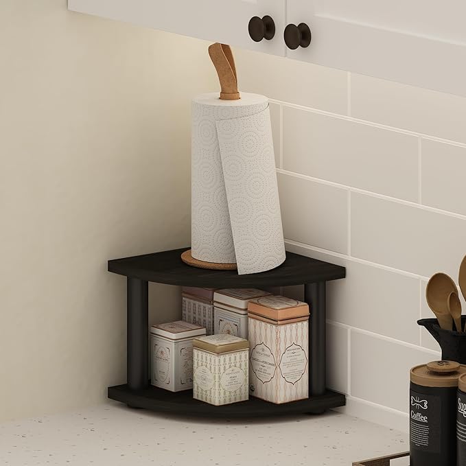 Furinno Turn-N-Tube 2-Tier Corner Countertop Organizer Shelf, Espresso/Black