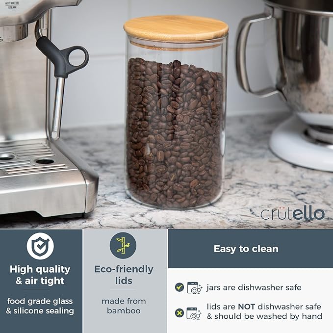 Crutello Glass Food Storage Container with Bamboo Lid - 100 oz Airtight Clear Kitchen Organization Canister